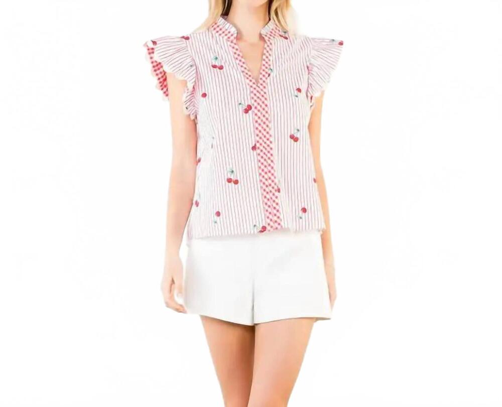 NEW THML cherry stripe top in cream